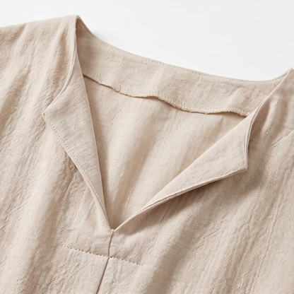 Flowy V-Neck Midi Dress with Wooden Buttons — View 8 | Clova