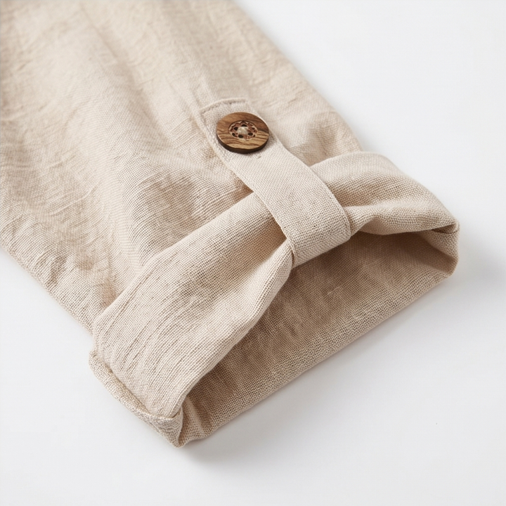 Flowy V-Neck Midi Dress with Wooden Buttons — View 9 | Clova