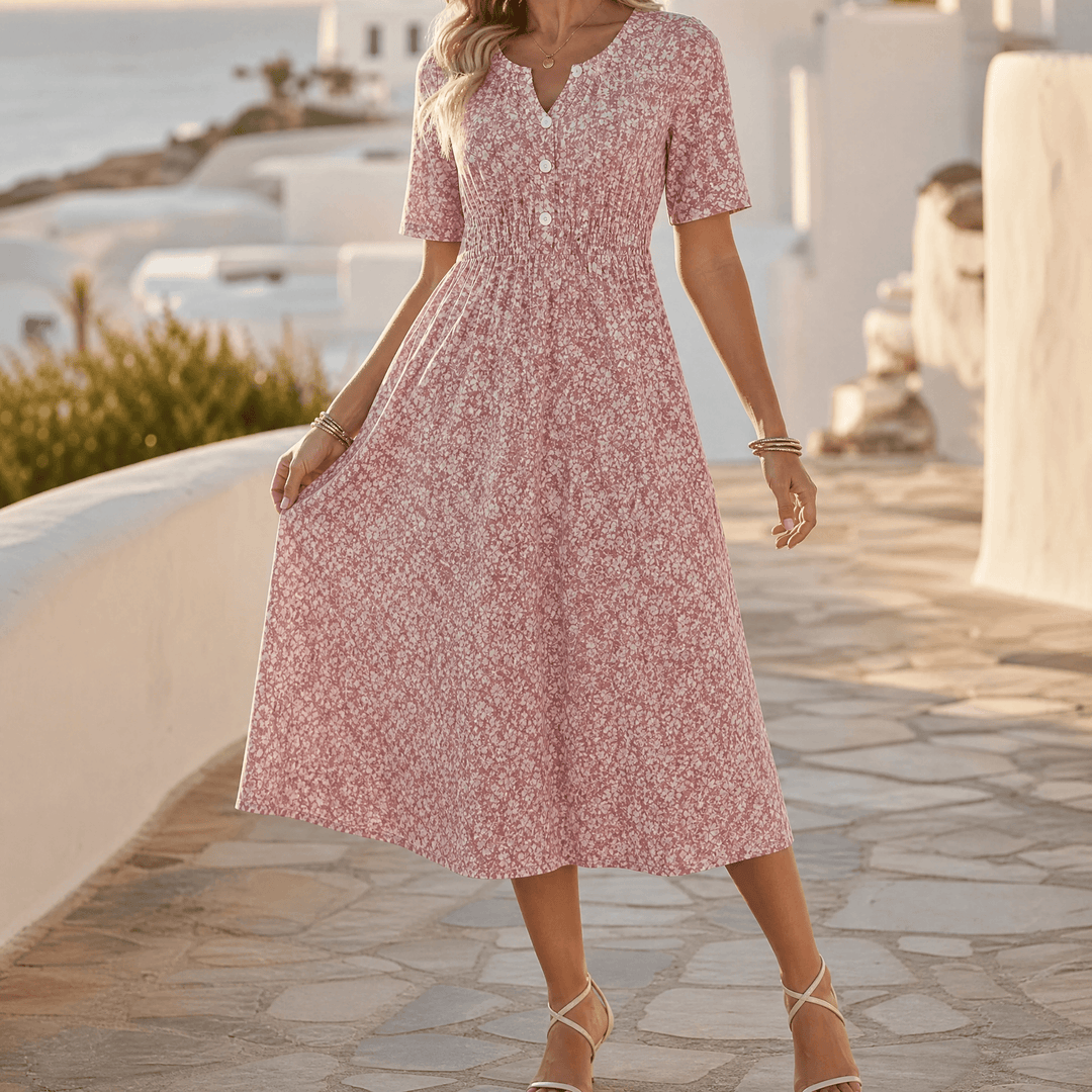 Soléra - Floral V-Neck Midi Dress with Pockets — View 11 | Clova