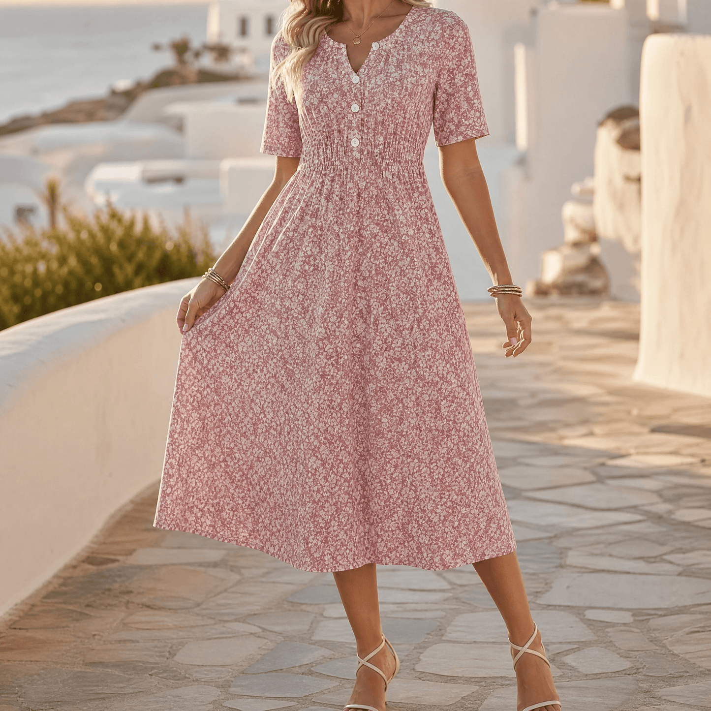 Soléra - Floral V-Neck Midi Dress with Pockets — View 11 | Clova