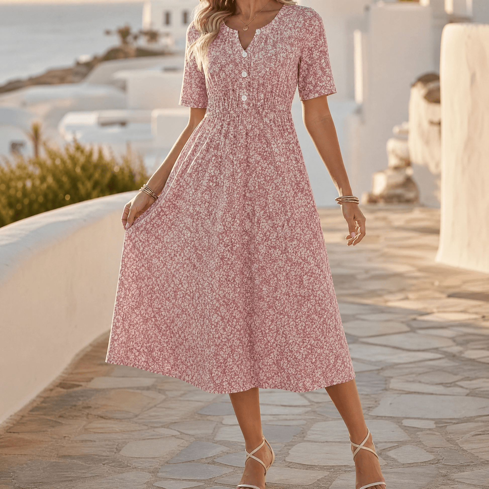 Soléra - Floral V-Neck Midi Dress with Pockets — View 11 | Clova