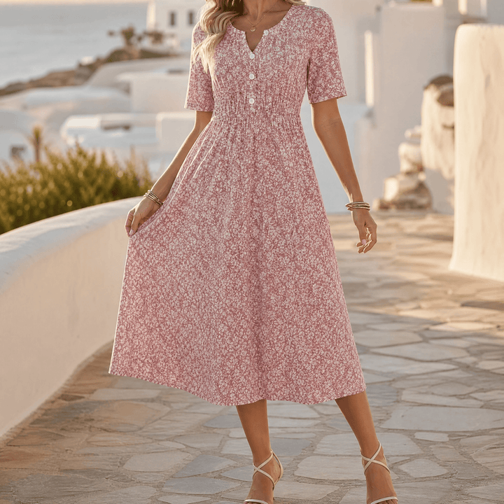 Soléra - Floral V-Neck Midi Dress with Pockets — View 11 | Clova