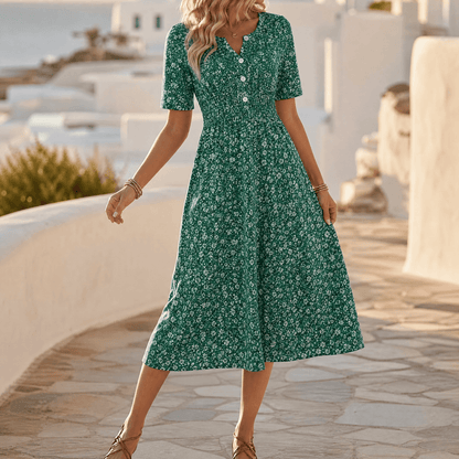 Soléra - Floral V-Neck Midi Dress with Pockets — View 16 | Clova