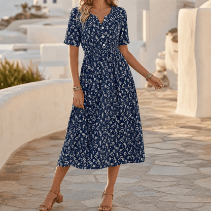 Soléra - Floral V-Neck Midi Dress with Pockets — View 15 | Clova