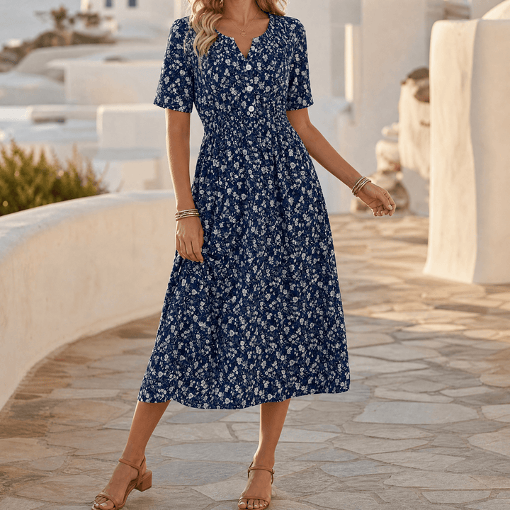 Soléra - Floral V-Neck Midi Dress with Pockets — View 15 | Clova