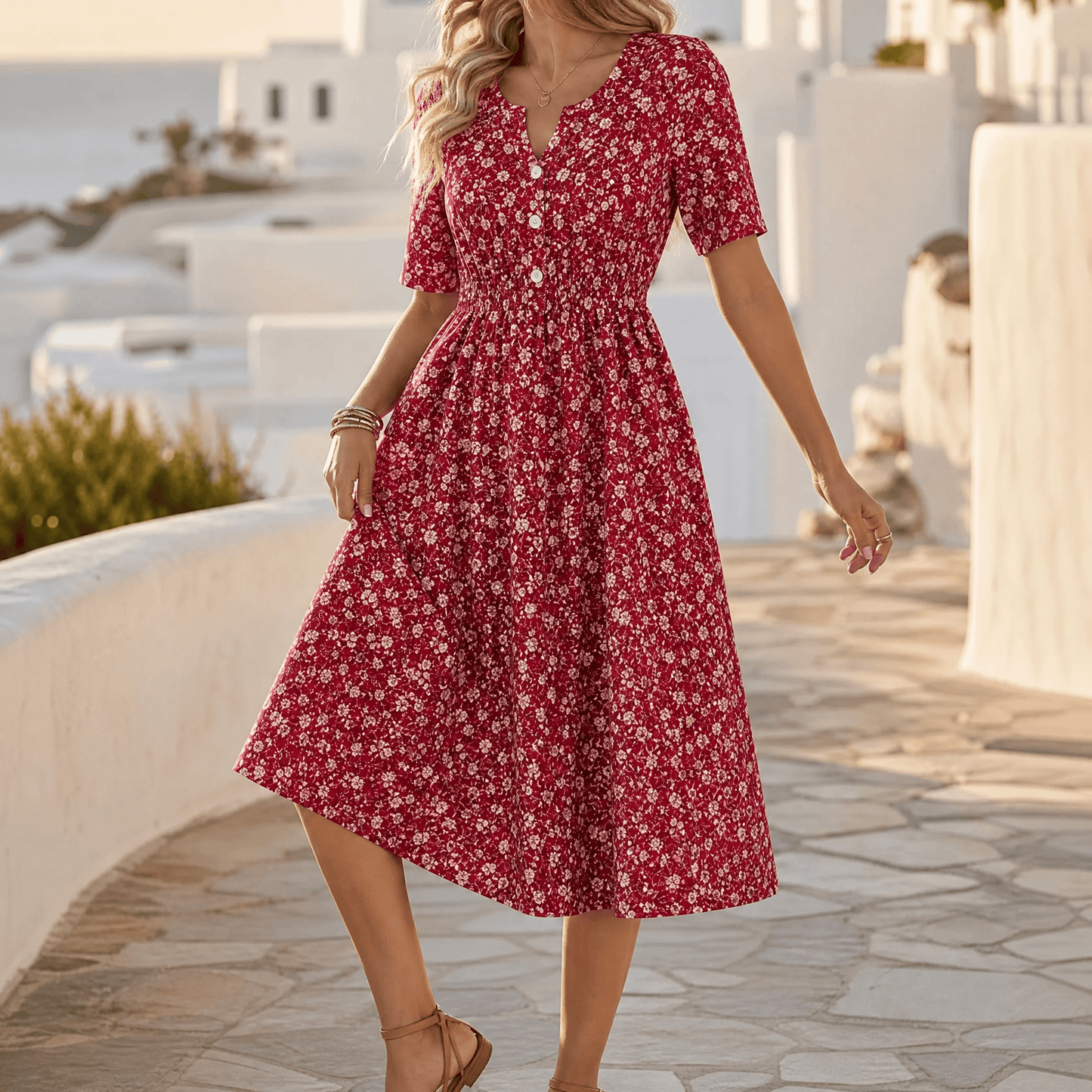 Soléra - Floral V-Neck Midi Dress with Pockets — View 14 | Clova