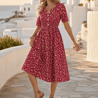 Soléra - Floral V-Neck Midi Dress with Pockets — View 14 | Clova