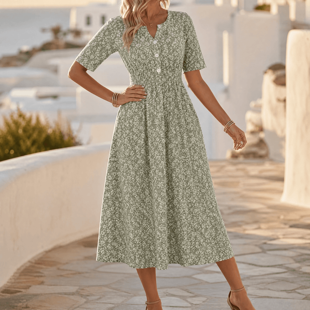 Soléra - Floral V-Neck Midi Dress with Pockets — View 12 | Clova