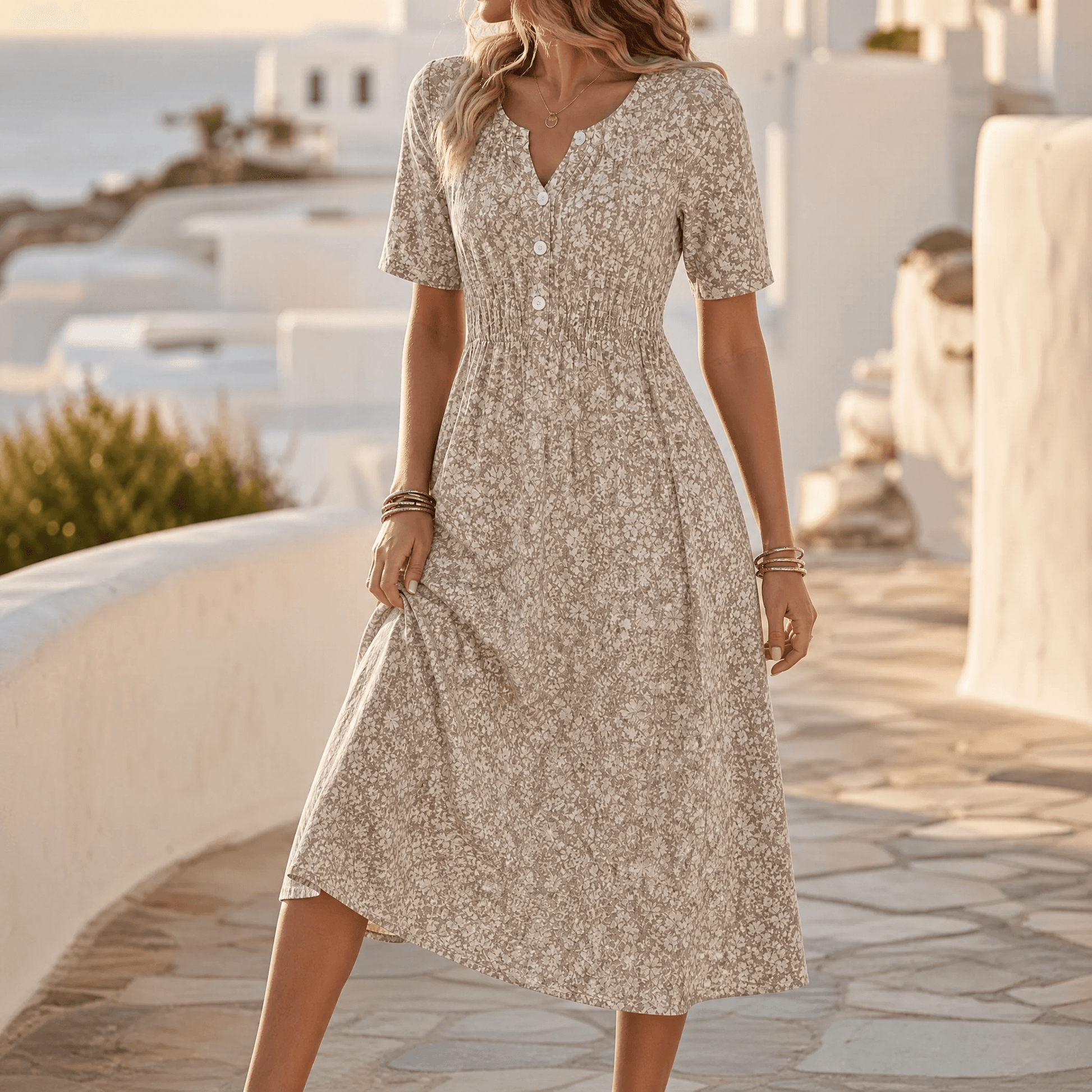 Soléra - Floral V-Neck Midi Dress with Pockets — View 13 | Clova