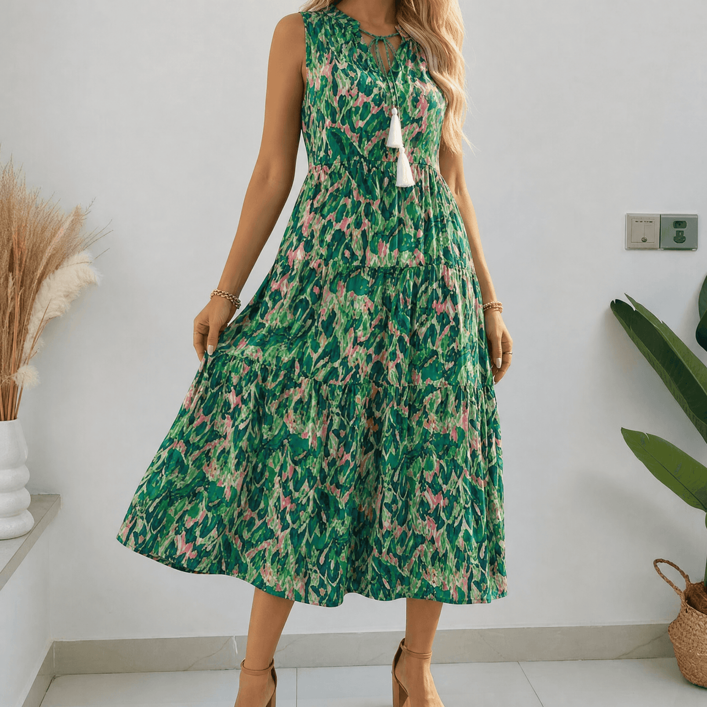 Tiered Boho Midi Dress for Effortless Summer Days — View 10 | Clova