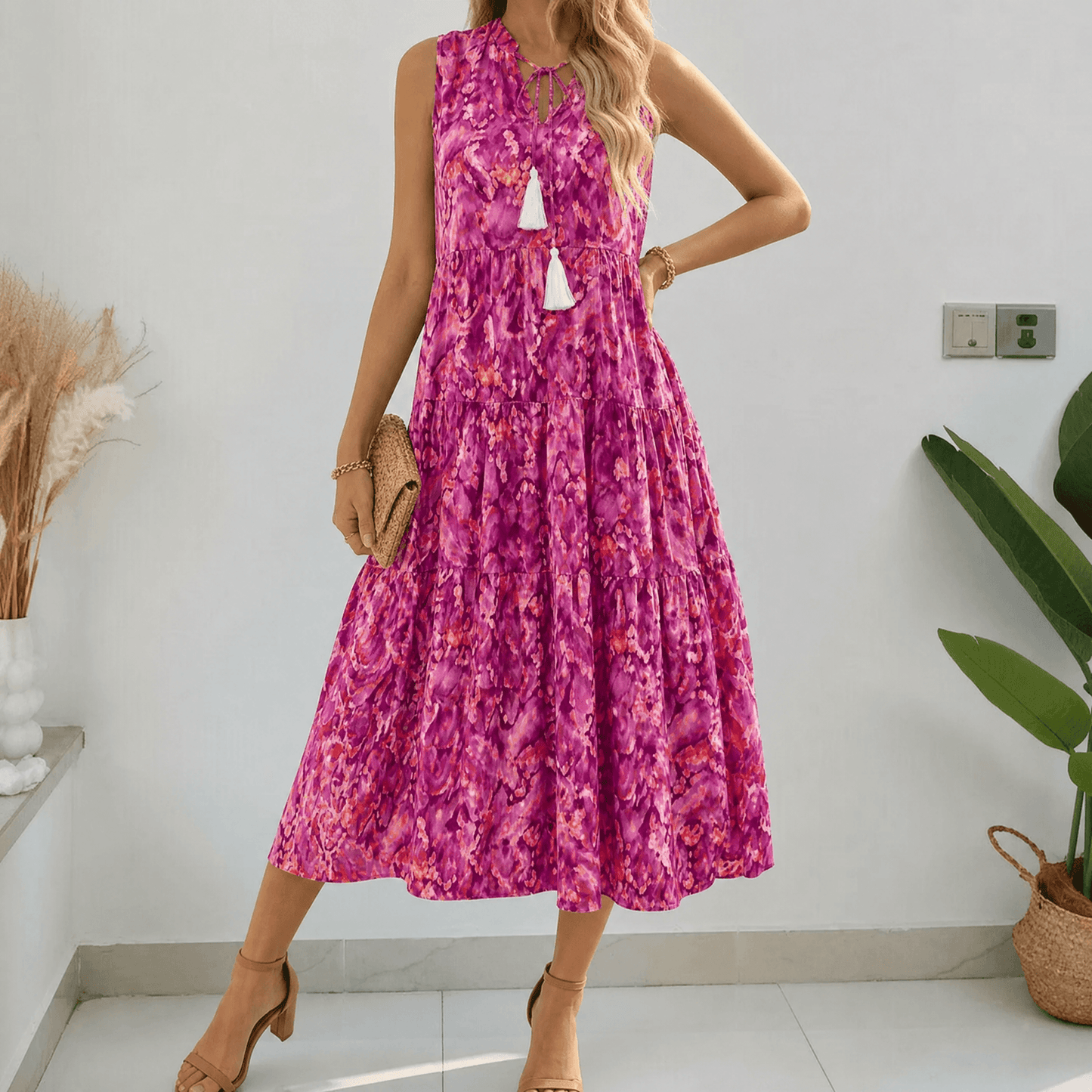 Tiered Boho Midi Dress for Effortless Summer Days — View 8 | Clova