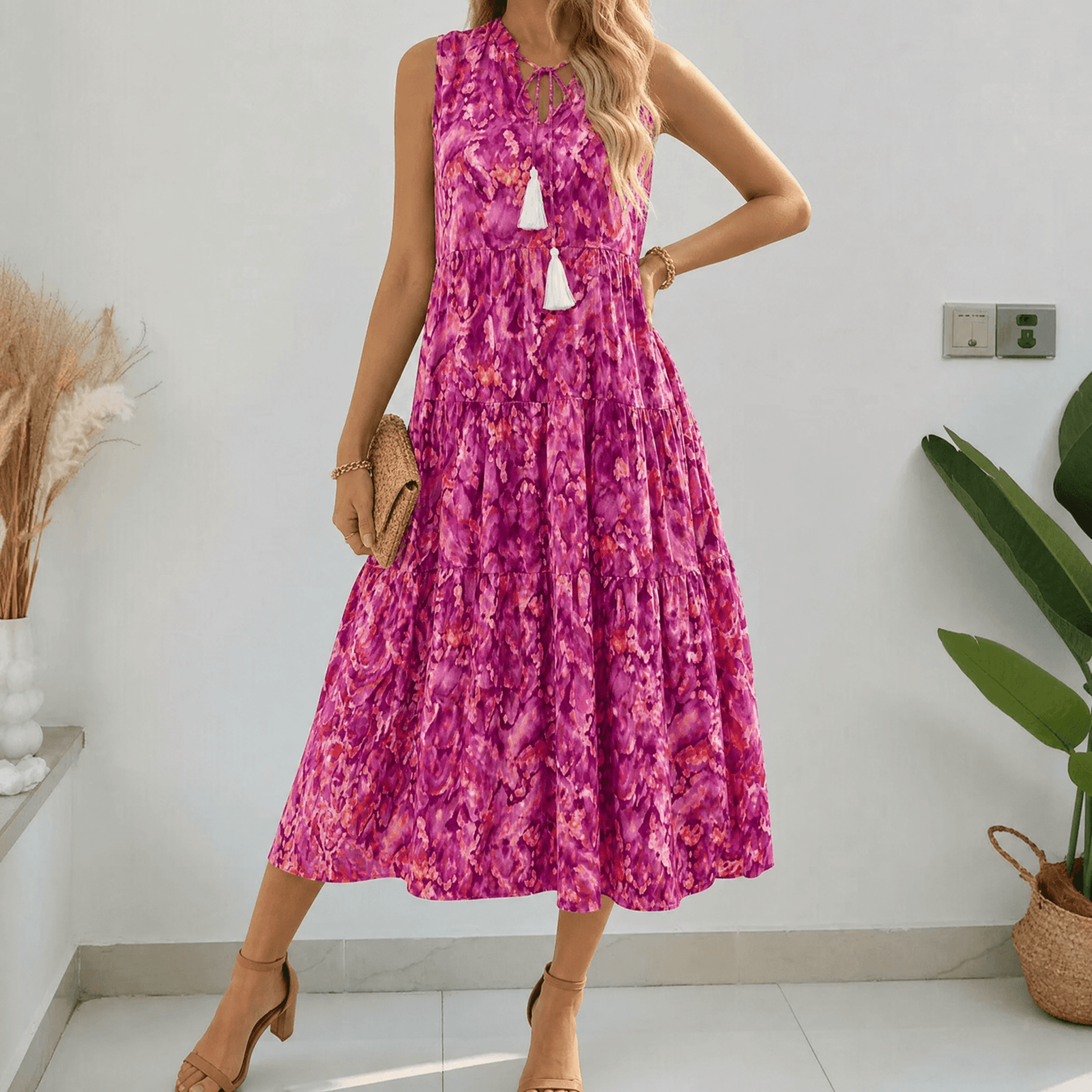 Tiered Boho Midi Dress for Effortless Summer Days — View 8 | Clova