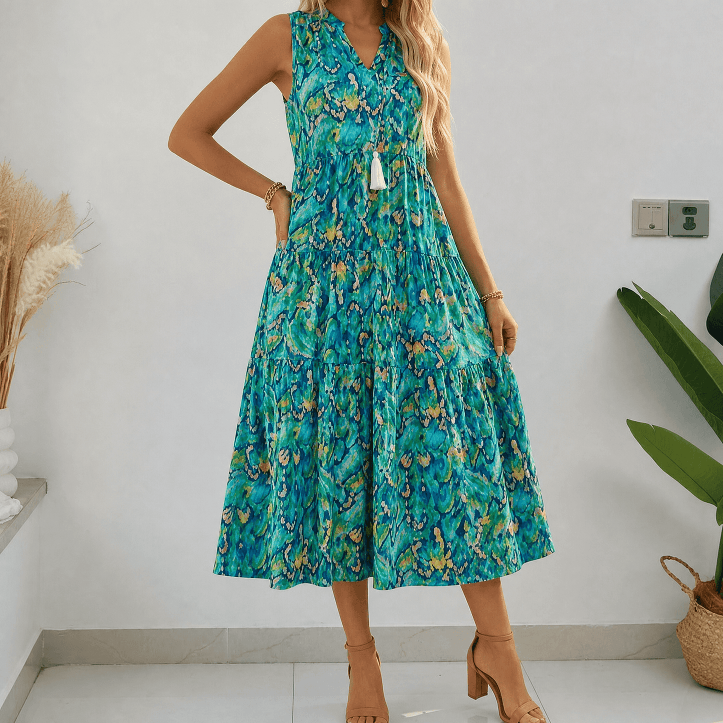 Tiered Boho Midi Dress for Effortless Summer Days — View 7 | Clova