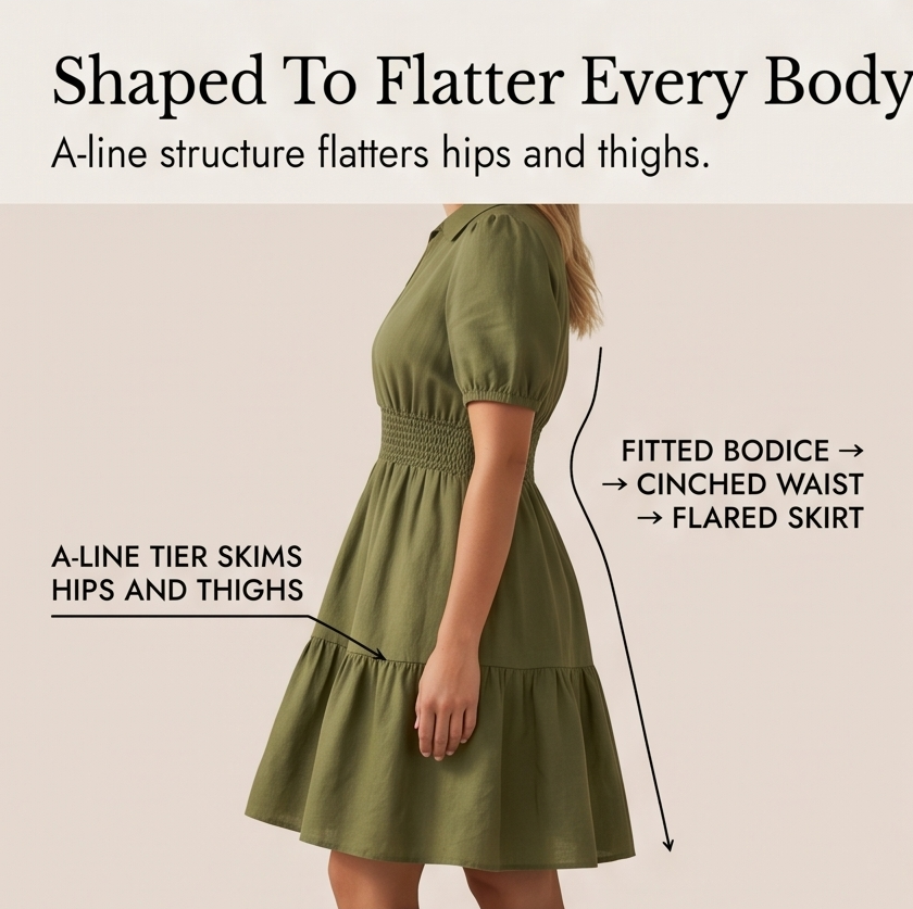 Solenna Smocked Waist Tiered Mini Dress — View 9 | Clova