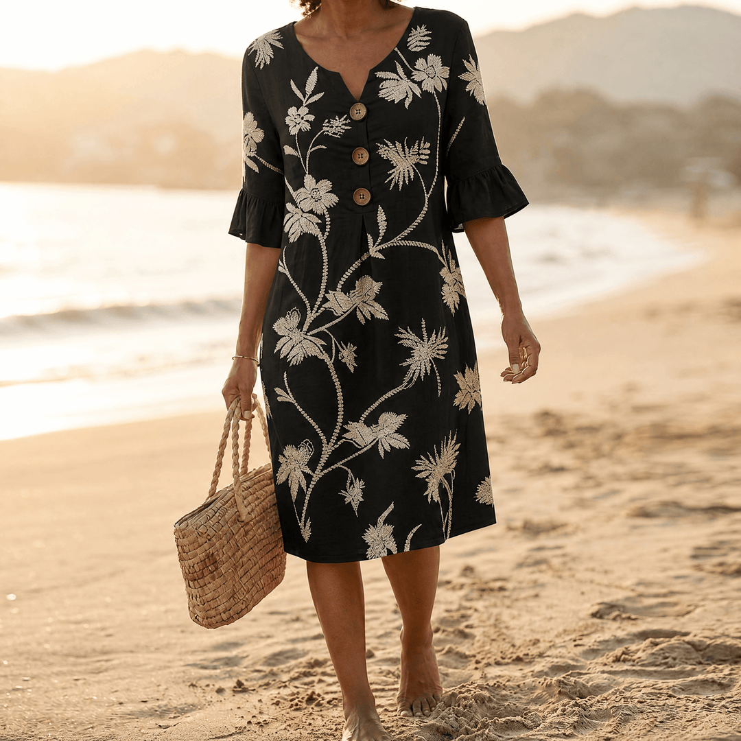 Embroidered Floral Midi Dress — View 16 | Clova