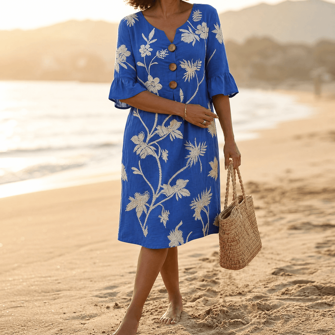 Embroidered Floral Midi Dress — View 12 | Clova