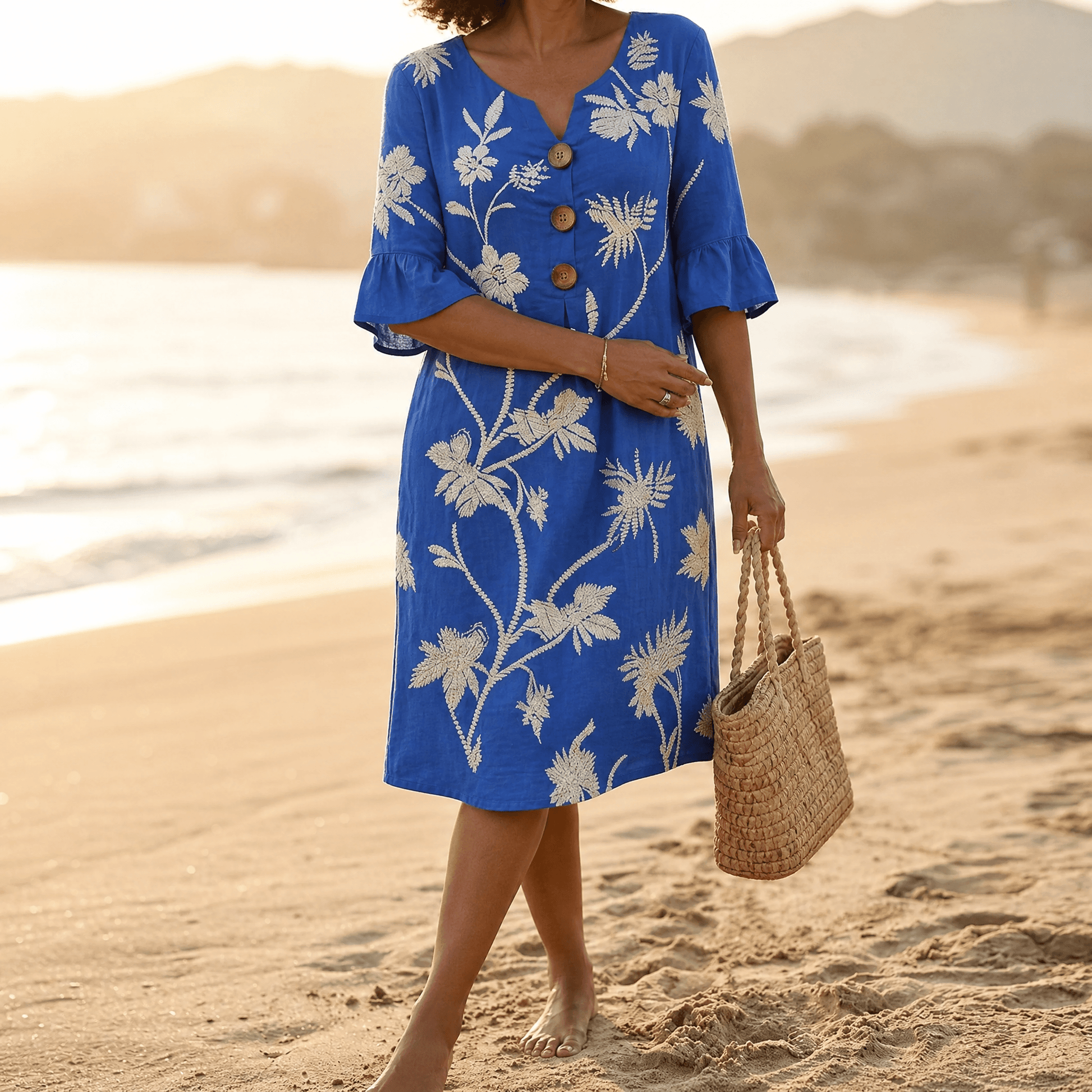Embroidered Floral Midi Dress — View 12 | Clova
