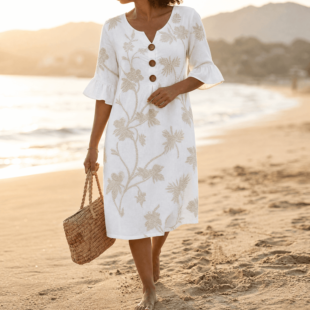 Embroidered Floral Midi Dress — View 11 | Clova