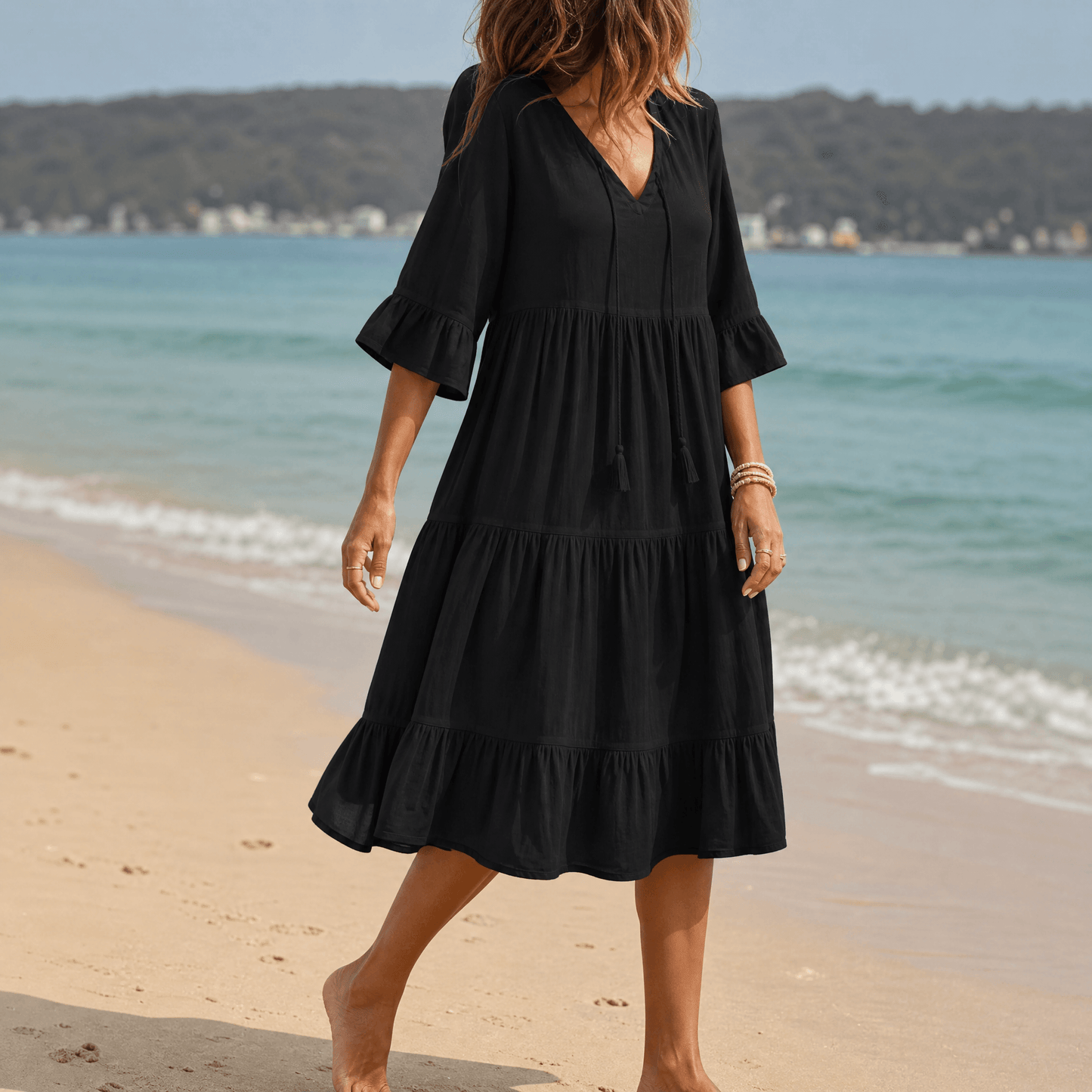 Breezy V-Neck Cotton Dress — View 13 | Clova