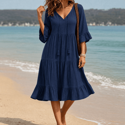 Breezy V-Neck Cotton Dress — View 14 | Clova
