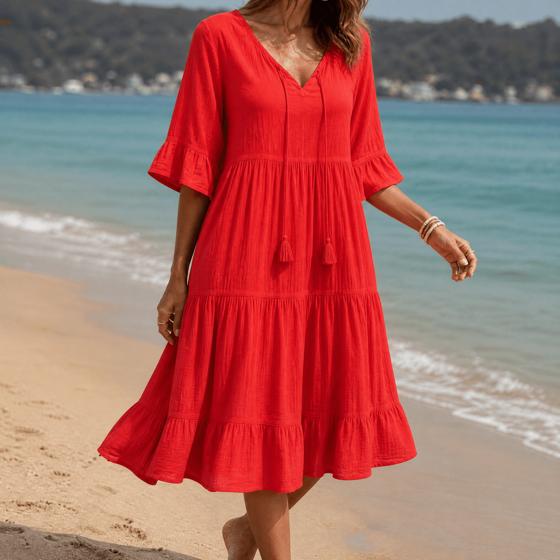 Breezy V-Neck Cotton Dress — View 12 | Clova