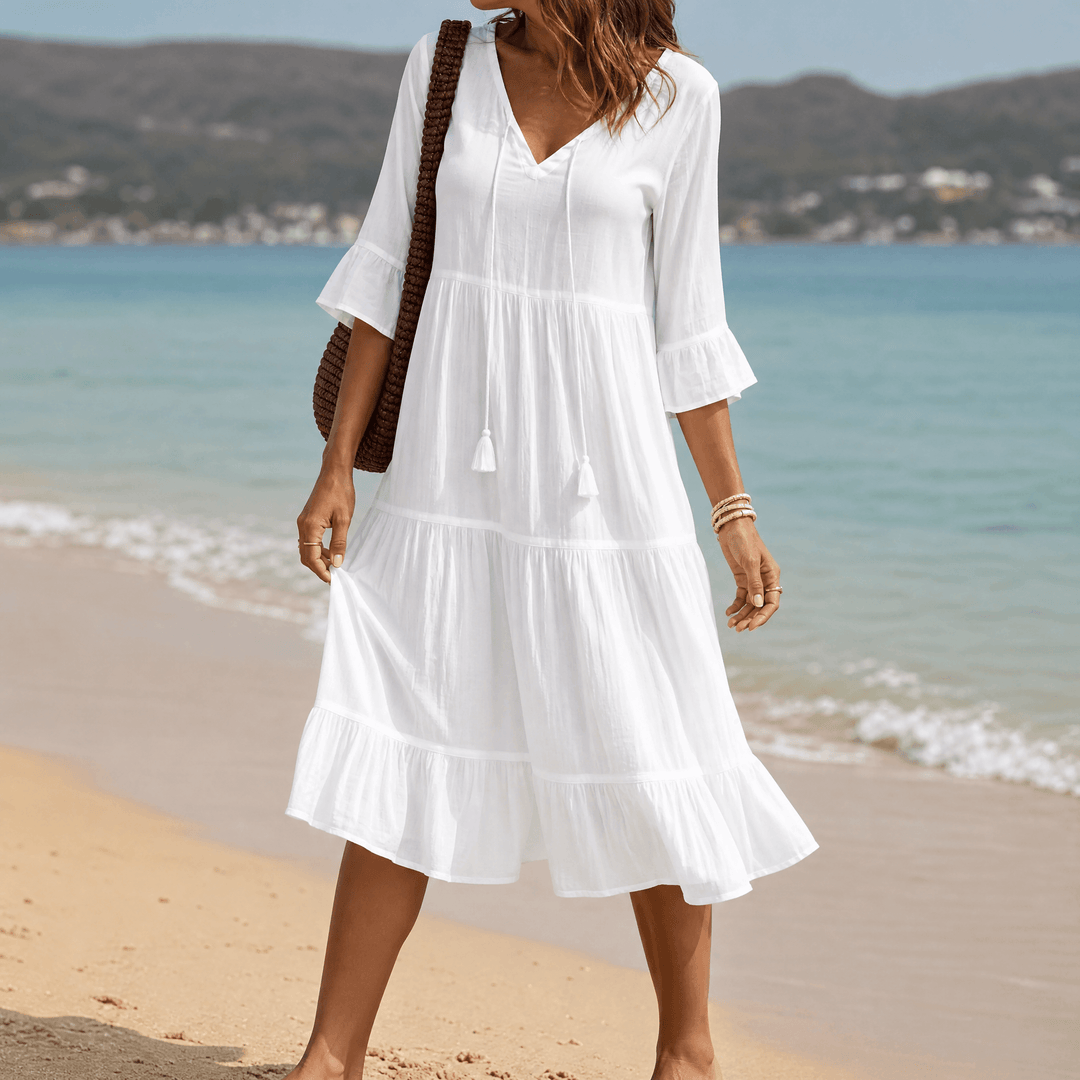 Breezy V-Neck Cotton Dress — View 11 | Clova
