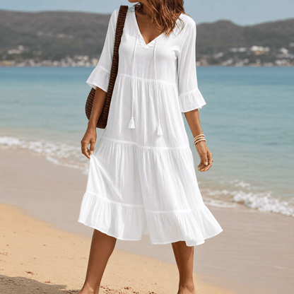 Breezy V-Neck Cotton Dress — View 11 | Clova