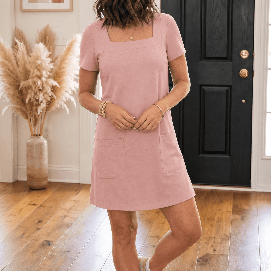 Soft Square-Neck Pocket Dress — View 17 | Clova
