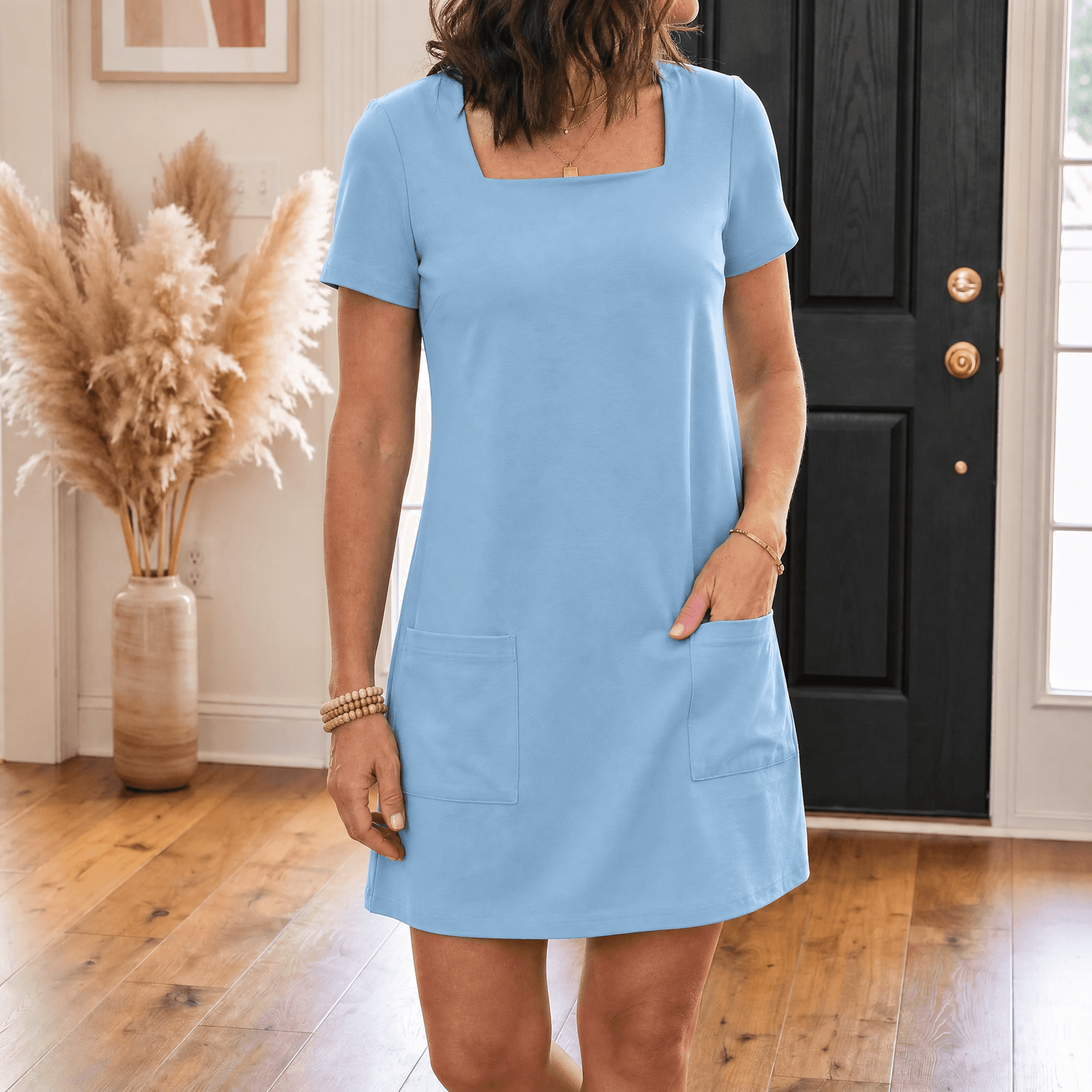 Soft Square-Neck Pocket Dress — View 18 | Clova
