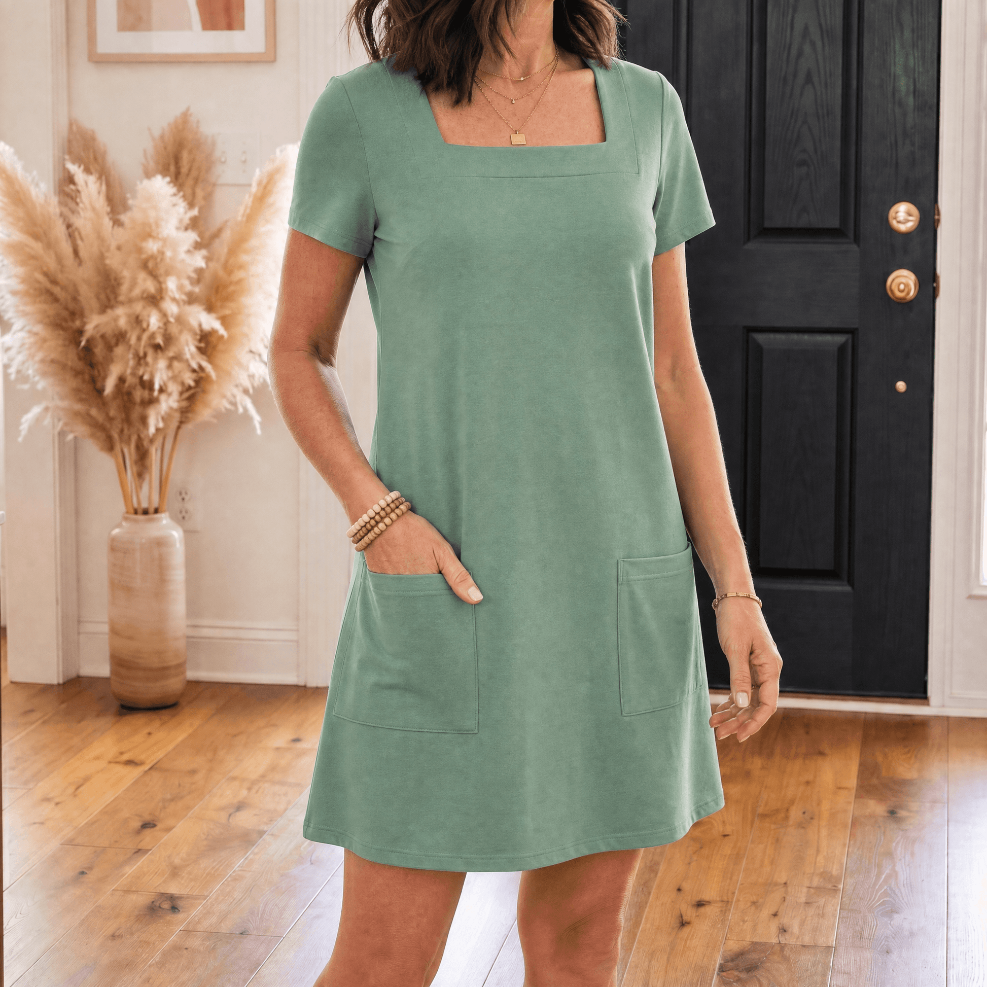 Soft Square-Neck Pocket Dress — View 19 | Clova