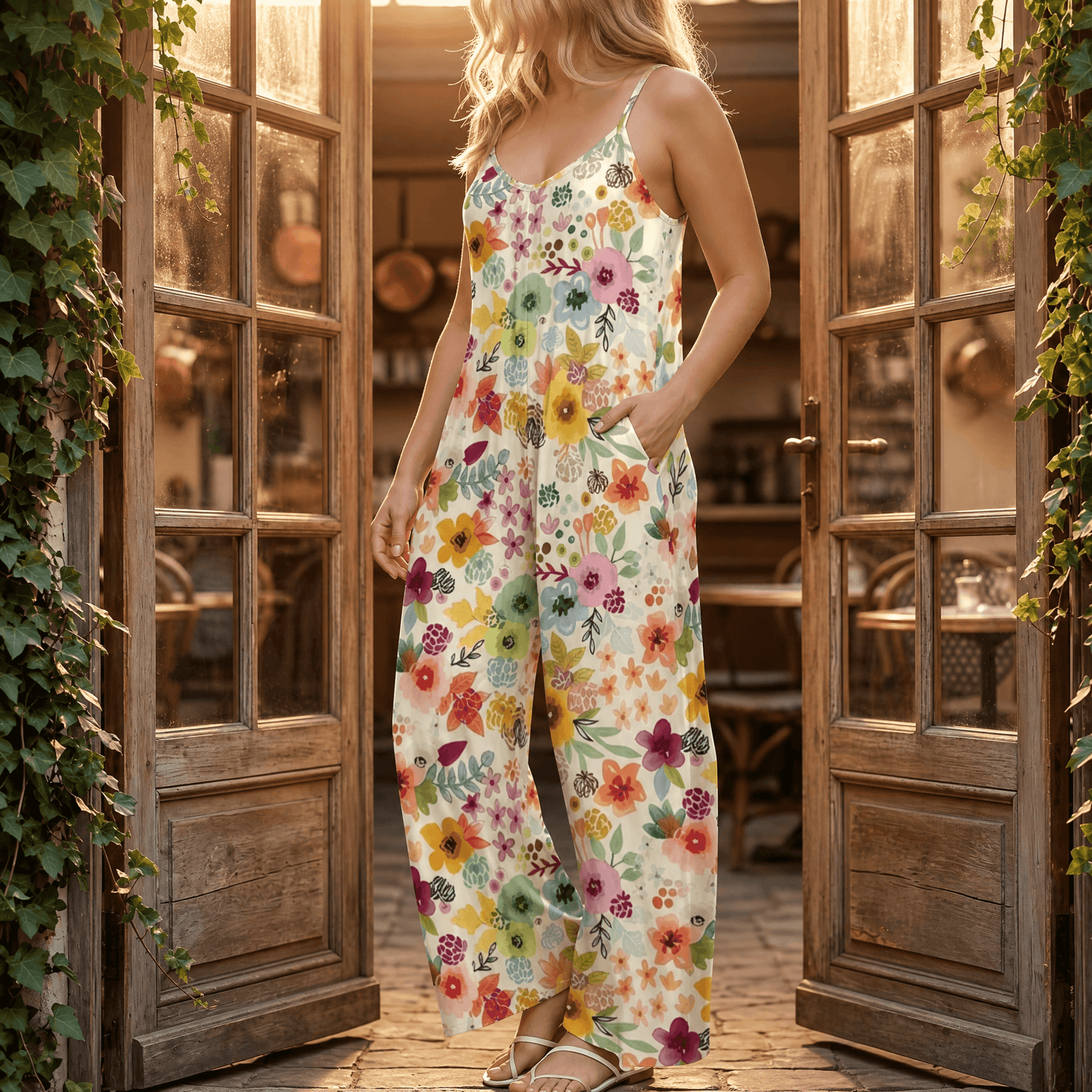 Floral Wide-Leg Jumpsuit for Curves — View 14 | Clova