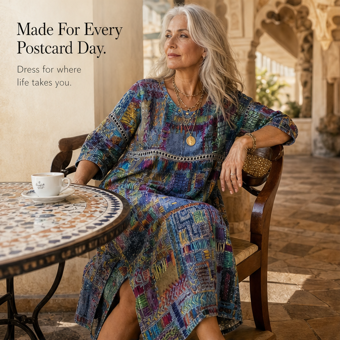 Painterly Patchwork Midi Dress — View 8 | Clova