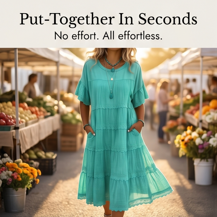 Sundara Tiered Lace Midi Dress with Hidden Pockets — View 9 | Clova