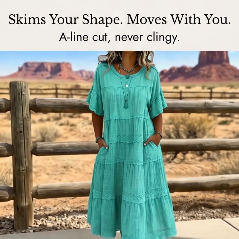 Sundara Tiered Lace Midi Dress with Hidden Pockets — View 12 | Clova