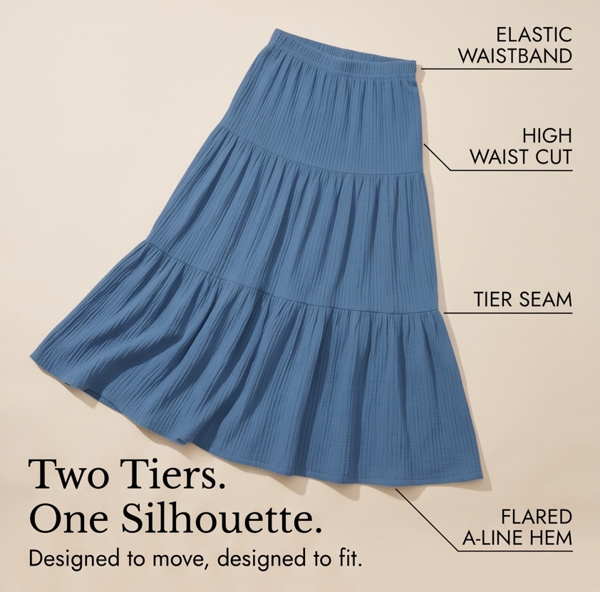 Solavie Tiered Maxi Skirt & Cami Matching Set — View 7 | Clova