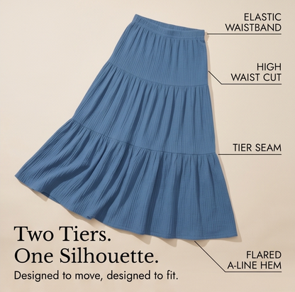 Solavie Tiered Maxi Skirt & Cami Matching Set — View 7 | Clova