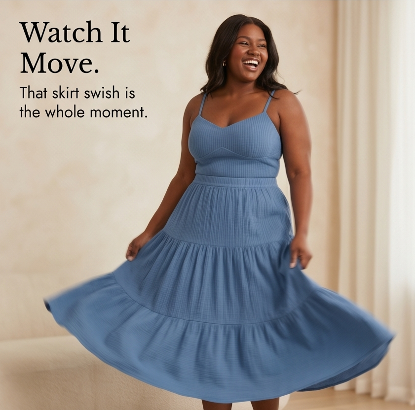 Solavie Tiered Maxi Skirt &amp; Cami Matching Set — View 10 | Clova