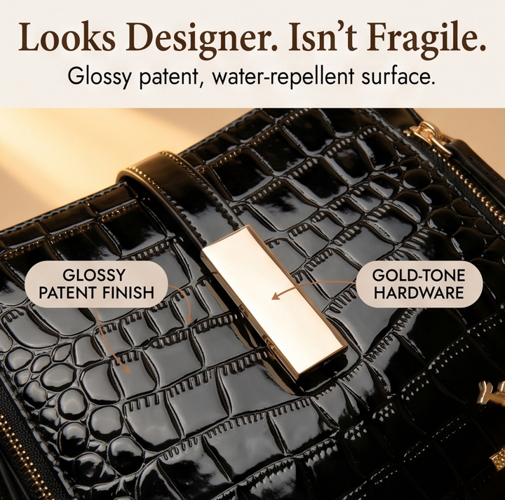 Glossy Croc Crossbody Handbag