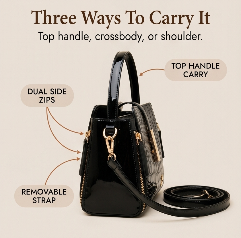 Glossy Croc Crossbody Handbag